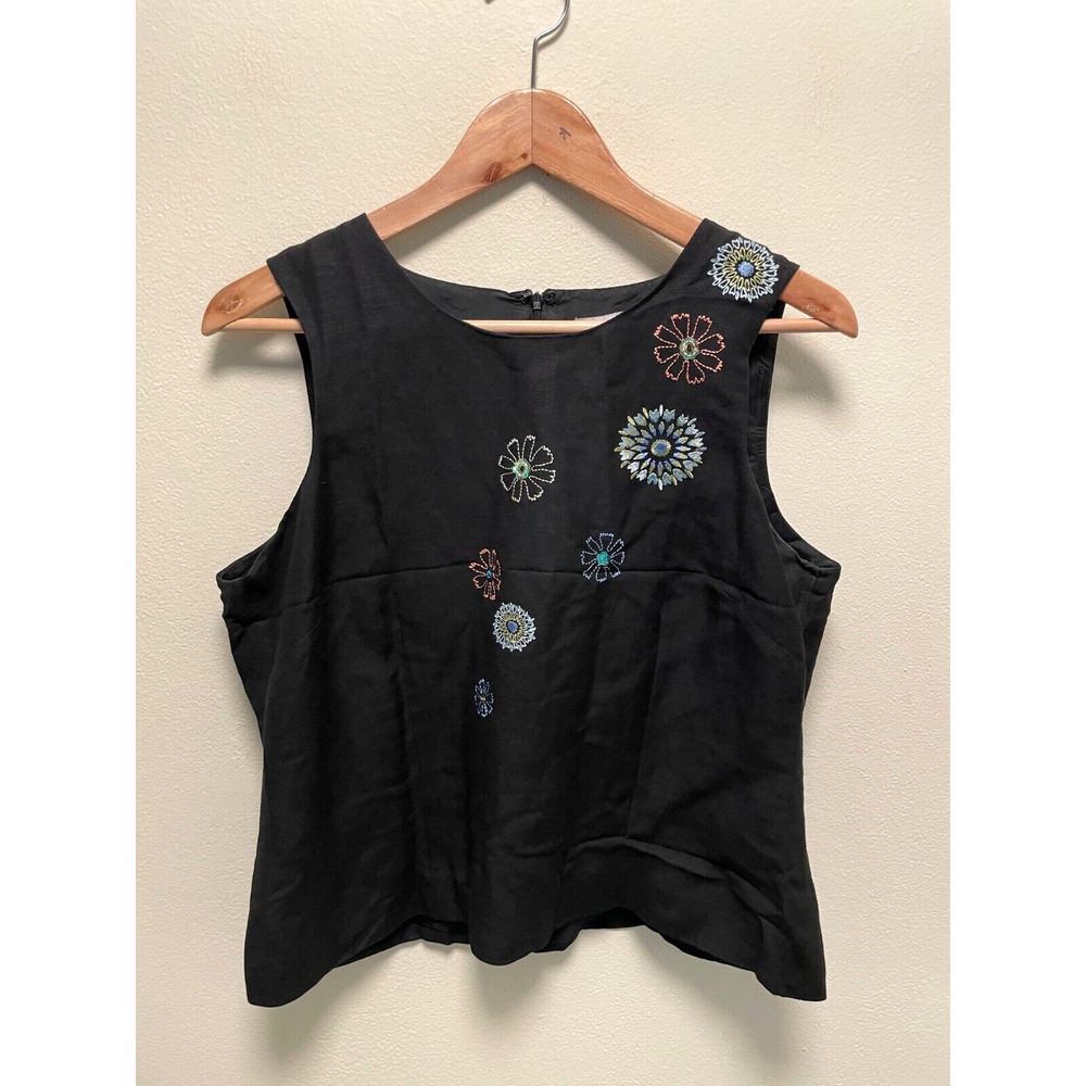Vintage Paraphrase Womens Top Size 10 Black Floral Embroidered Fairy Grunge 90s